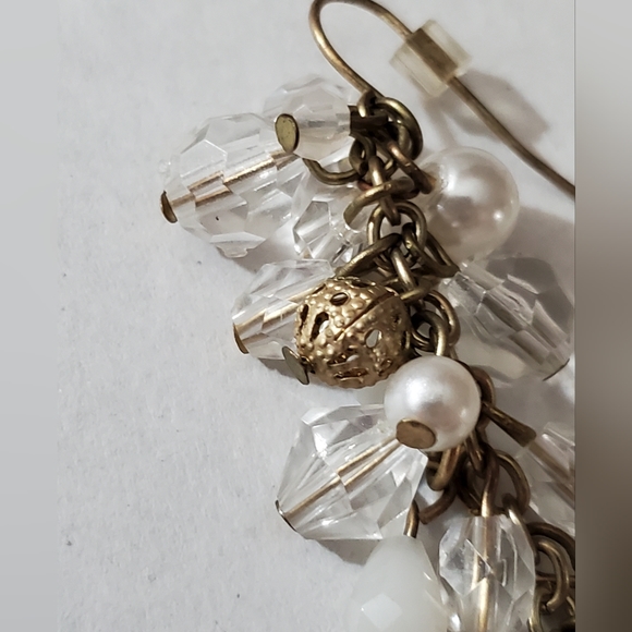 Vintage pearl crystal earrings cluster dangle filigree 80's 90's - Picture 6 of 8